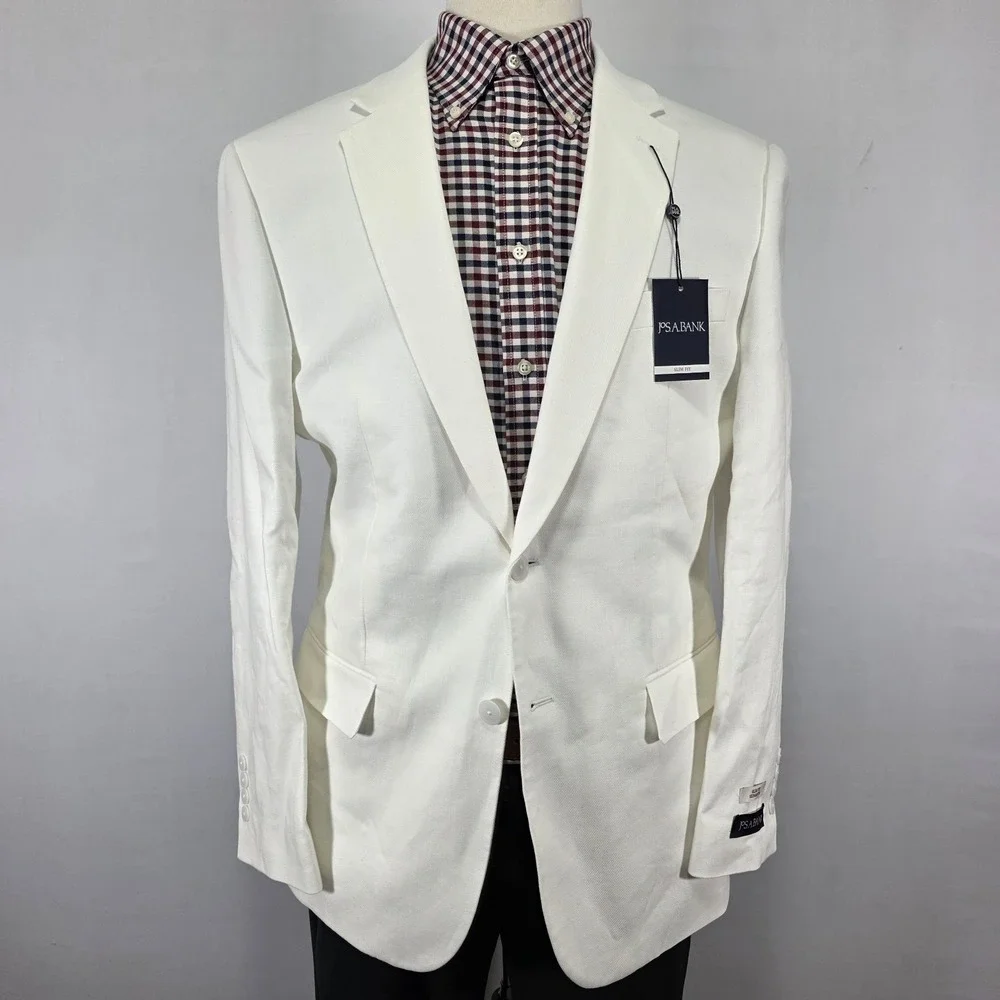 NEW - JOS A BANK Men's Suit Separate Jacket‎  White Linen Cotton Blend 42R SLIM